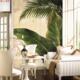 手绘东南亚棕榈树玄关墙纸餐厅卧室壁纸绿色植物竖版 走廊过道壁画