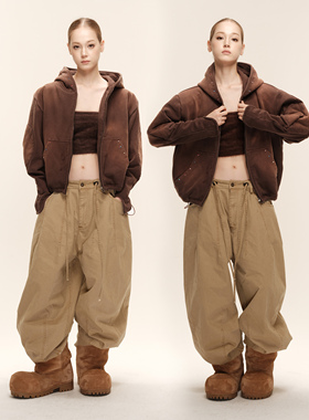 COZYDOLL巴恩风美式街头复古水洗做旧马蹄弯刀袖钉钻垫肩连帽卫衣