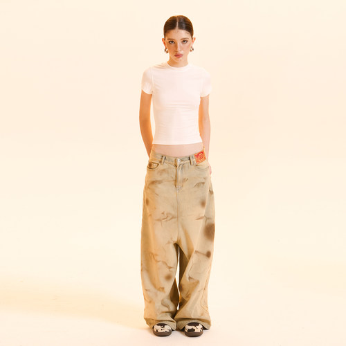 低档拖地牛仔长裤轻薄全棉慵懒风