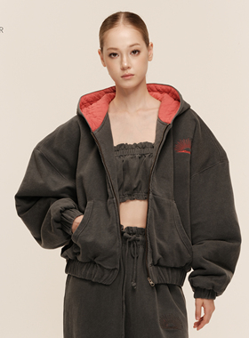 COZYDOLL复古水洗做旧宽松慵懒撞色连帽卫衣休闲棉服珩棉廓形外套