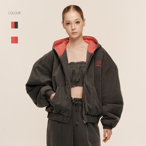 COZYDOLL复古慵懒撞色连帽卫衣