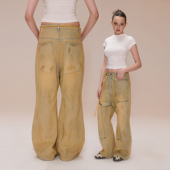 COZYDOLL慵懒风复古做旧水洗脏染破坏显瘦宽松喇叭拖地阔腿牛仔裤