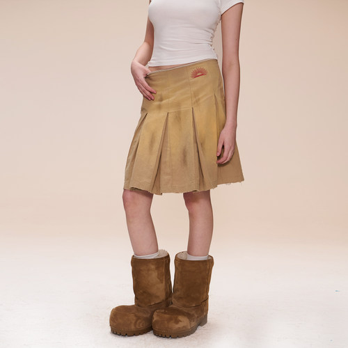 COZYDOLL复古机车刺绣半身裙