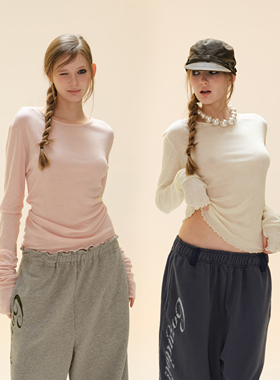 COZYDOLL【100%美利奴羊毛】软糯亲肤花苞锁边打底衫圆领长袖上衣