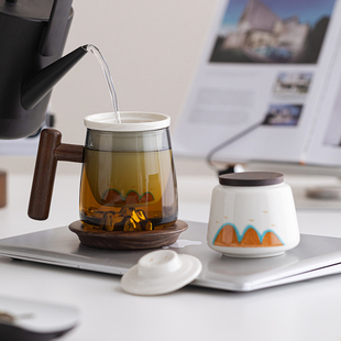 创意玻璃男士简约茶水分离泡茶杯子带盖办公室个性办公杯