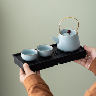 功夫茶具一壶两杯家用泡茶提梁壶茶壶办公室喝茶酒店一人简约套装