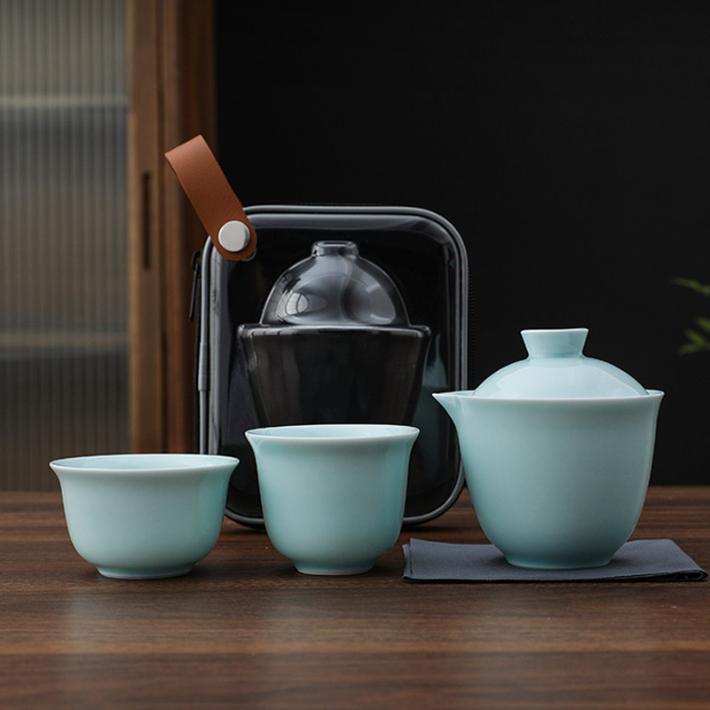 青瓷旅行茶具套装便携式快客杯户外露营泡茶壶茶杯一壶三杯套装,餐饮具,旅行茶具,淘宝优惠券,粉丝福利购,淘宝优惠卷