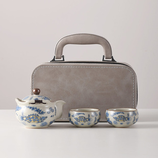 鱼藻纹旅行茶具套装一壶二杯便携式快客杯户外露营泡茶茶具套组