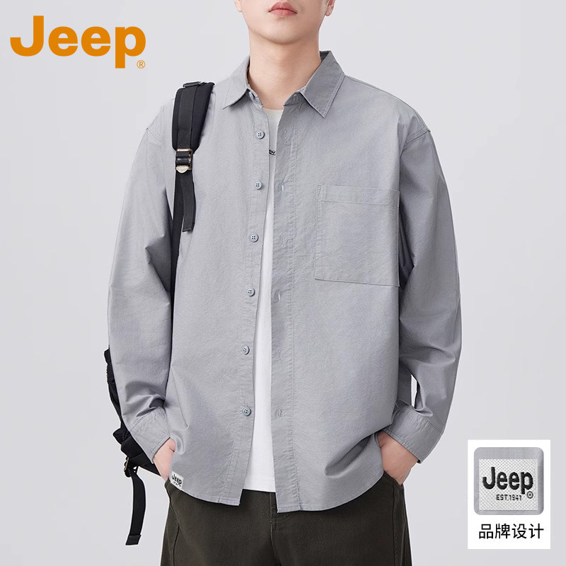 JEEP吉普纯棉长袖衬衫男款2025年春秋新款宽松翻领衬衣日系外套男
