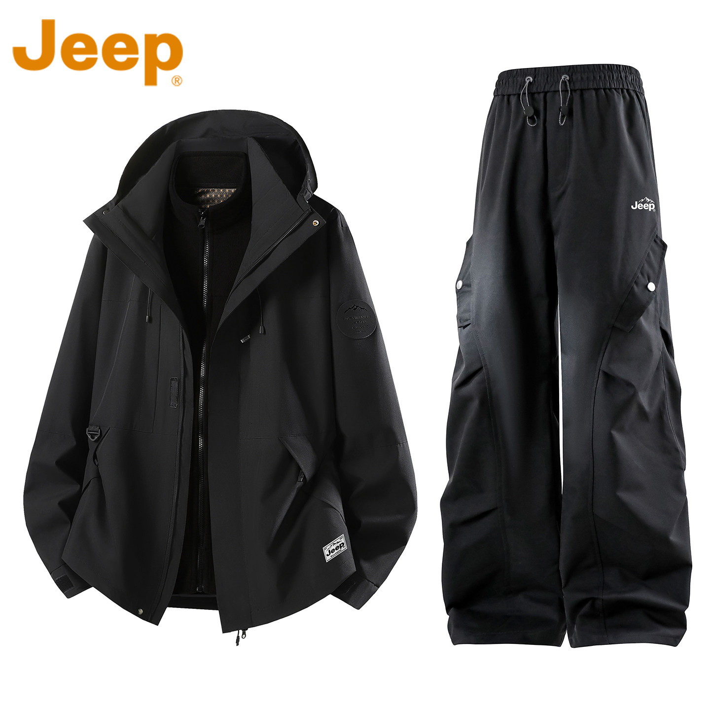 JEEP吉普户外冲锋夹克三合一套装男款秋季运动防水登山服两件装男