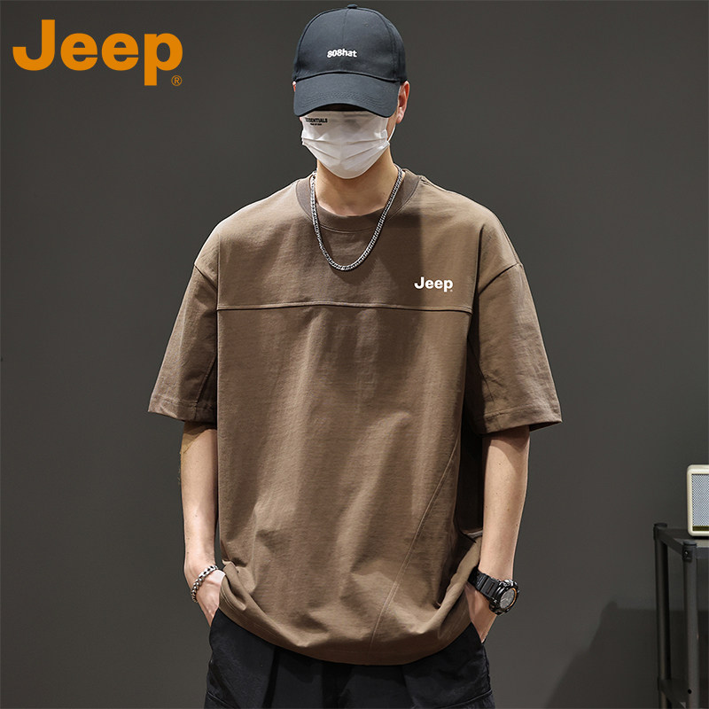 JEEP吉普美式纯棉短袖t恤男款2026夏季新款宽松简约纯色百搭半袖
