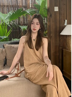 2025东大门新款复古时尚简约背心宽松百搭无袖上衣长裤二件套装女