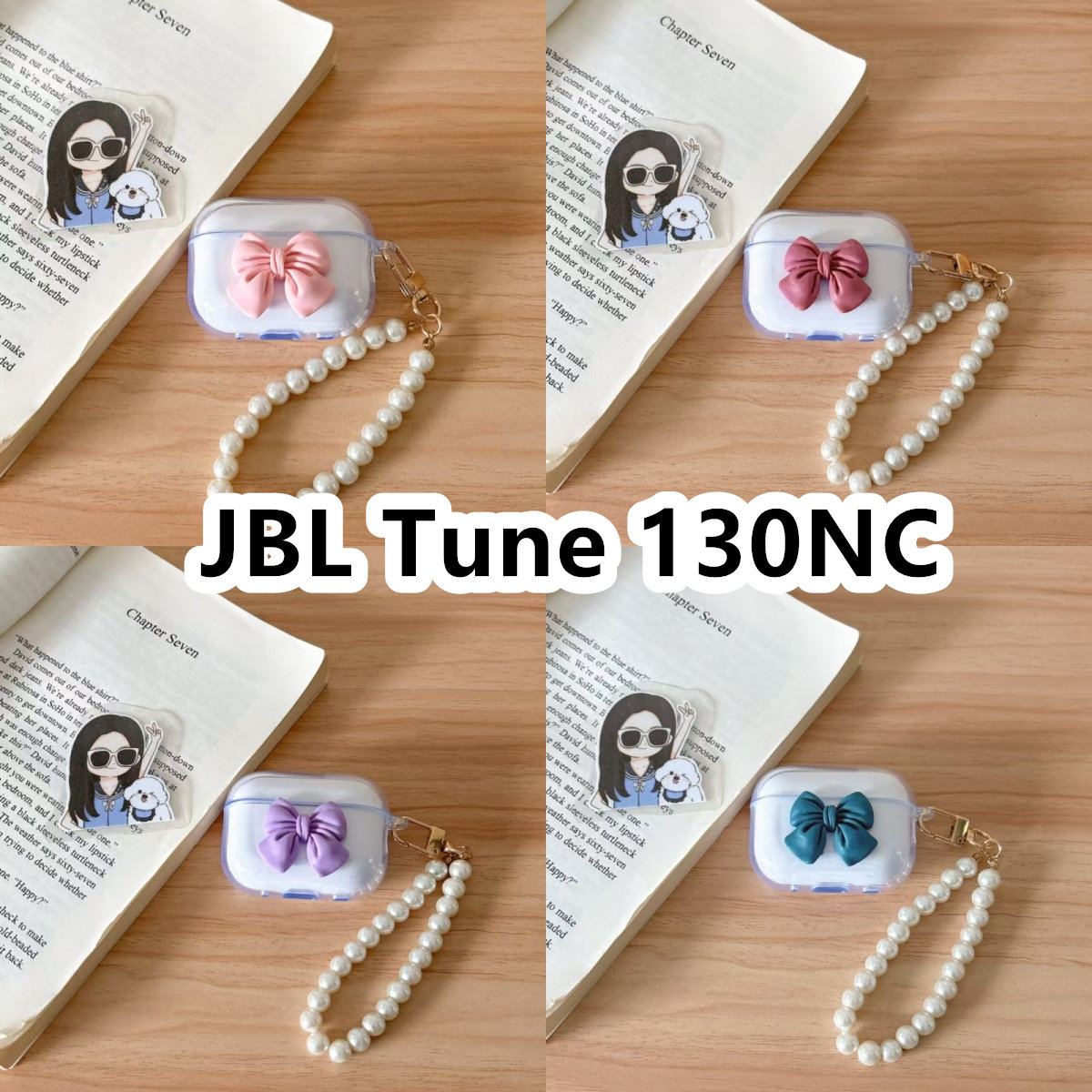 适用于JBL Tune 130NC耳机套透明DIY手作蝴蝶结珍珠手串保护套防摔可爱