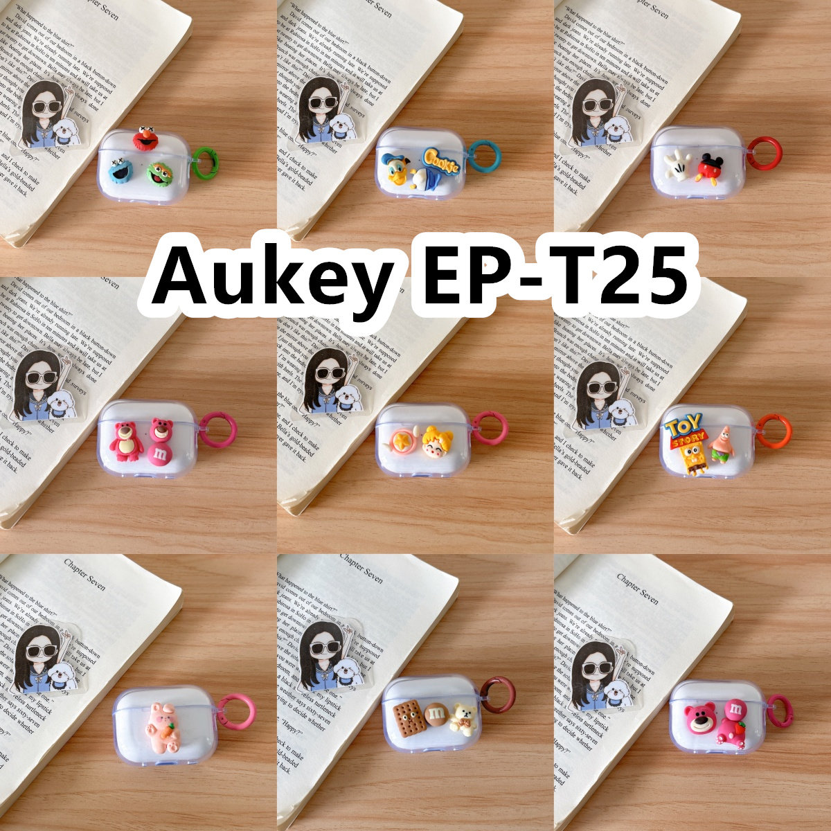 适用于Aukey EP-T25耳机套透明DIY手作经典卡通保护套防摔可爱