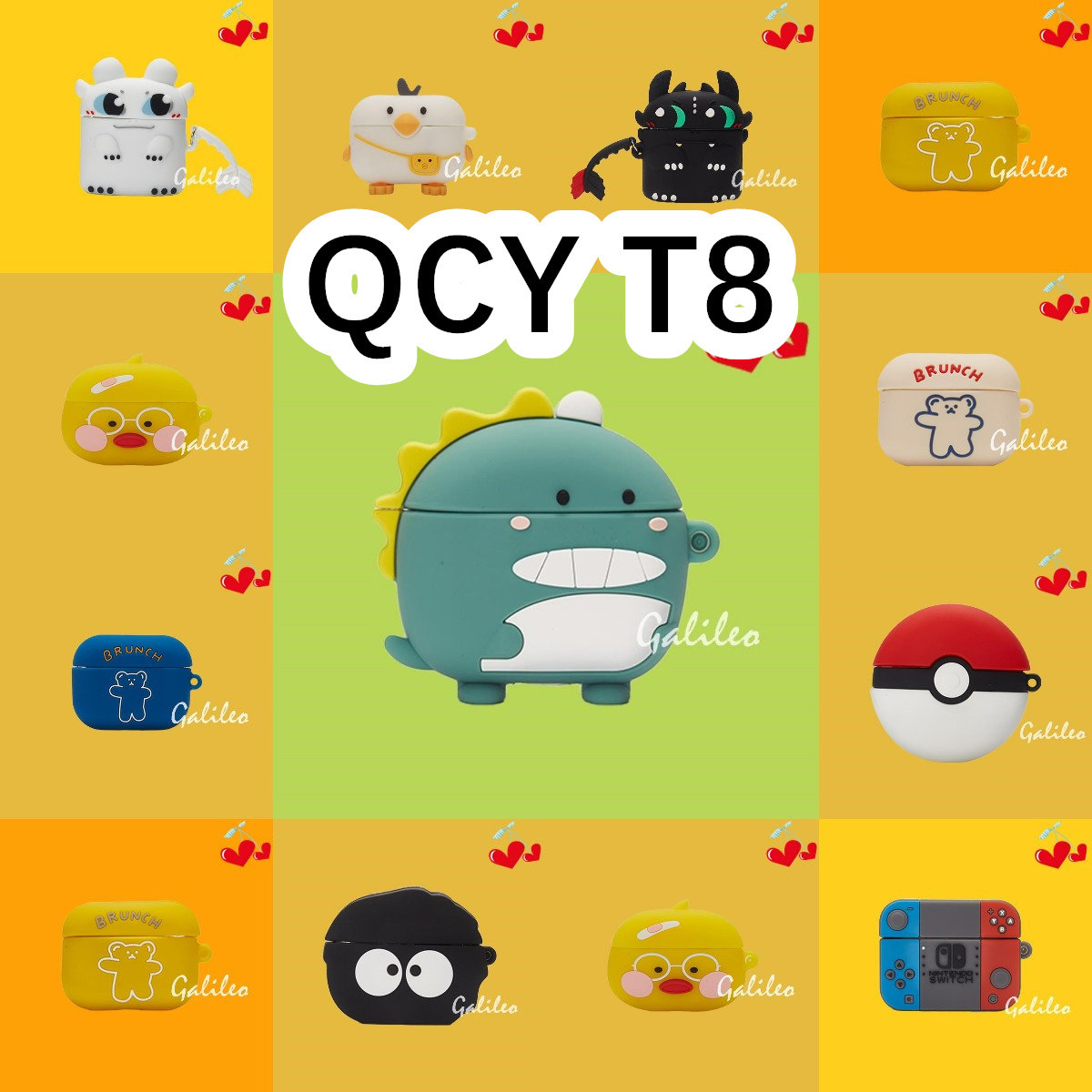 适用于QCY T8耳机套卡通纯色保护套硅胶软壳QCY T8无线蓝牙耳机壳防摔情侣潮充电仓盒子
