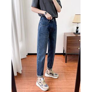 小个子高腰宽松哈伦萝卜裤 女2026春秋新款 老爹牛仔裤 胖mm超软大码