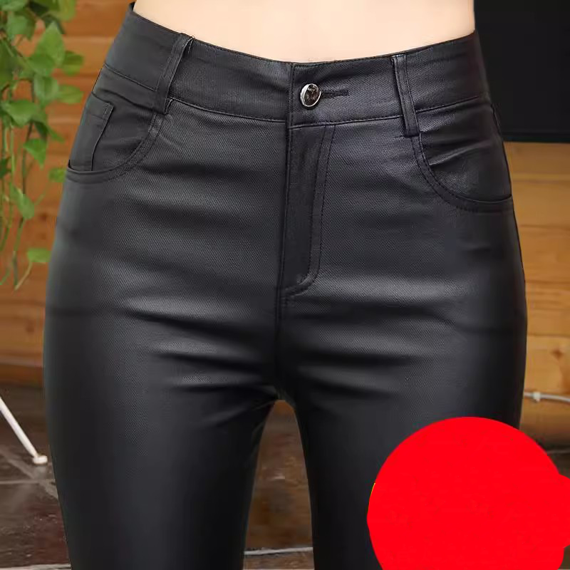 亚光皮裤女加绒加厚高腰外穿打底裤女2025年新款秋冬修身显瘦小脚