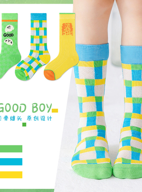 春夏季网眼薄款韩版精梳棉无骨缝头潮袜中大童卡通男女D2715