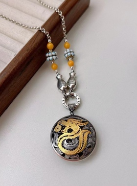 新款足银999掐丝工艺龙形圆毛衣链项链搭配925纯银万能扣简约百搭