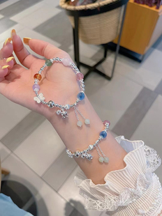 纯银925新款手串时尚多巴胺蝴蝶铃兰花纯银手链送女朋友七夕礼物