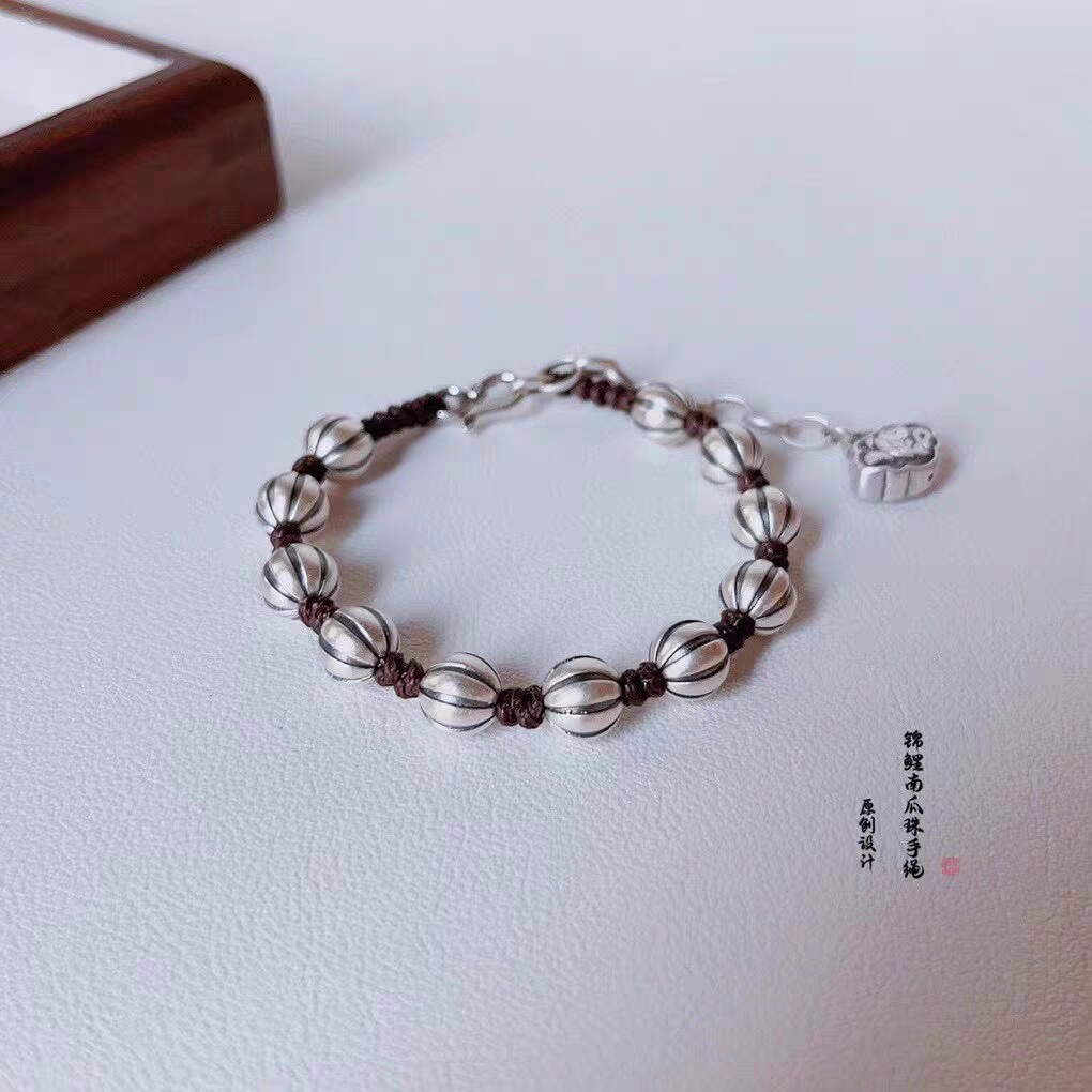 【中秋礼物】新款足银999南瓜珠手串DIY3D珠子女韩版简约编织手链