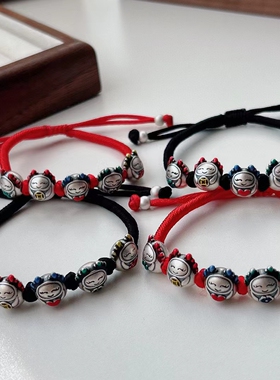 新款纯银999珐琅彩五福龙手链3D工艺龙年本命年五福龙红绳手链