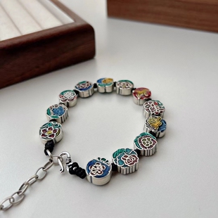 新款足银999十二月花神3D彩滴胶手工编织手链复古宫廷风祥十二花