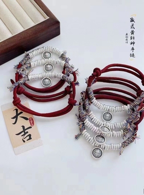 新款999足银原创设计3D黄财神麦穗藏式调节手链 国风新潮春节礼物