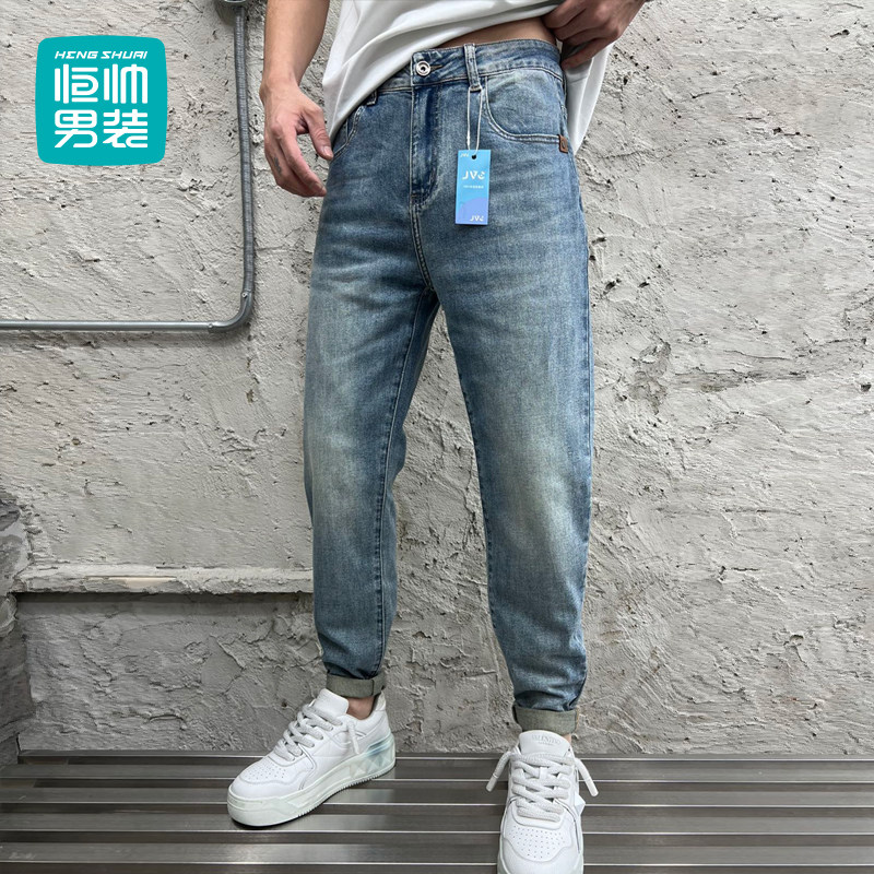 恒帅男装修身牛仔裤春季新款直筒柔软舒适挺括有型立体剪裁长裤男