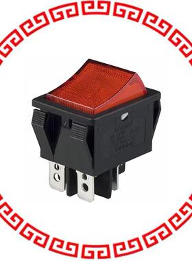 R5BBLKREDEF1 SWITCH ROCKER DPST 20A 125V