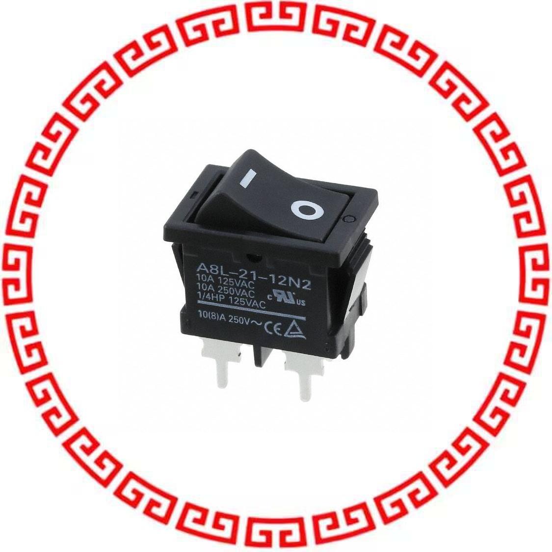 A8L-21-12N2 SWITCH ROCKER DPST 10A 125V
