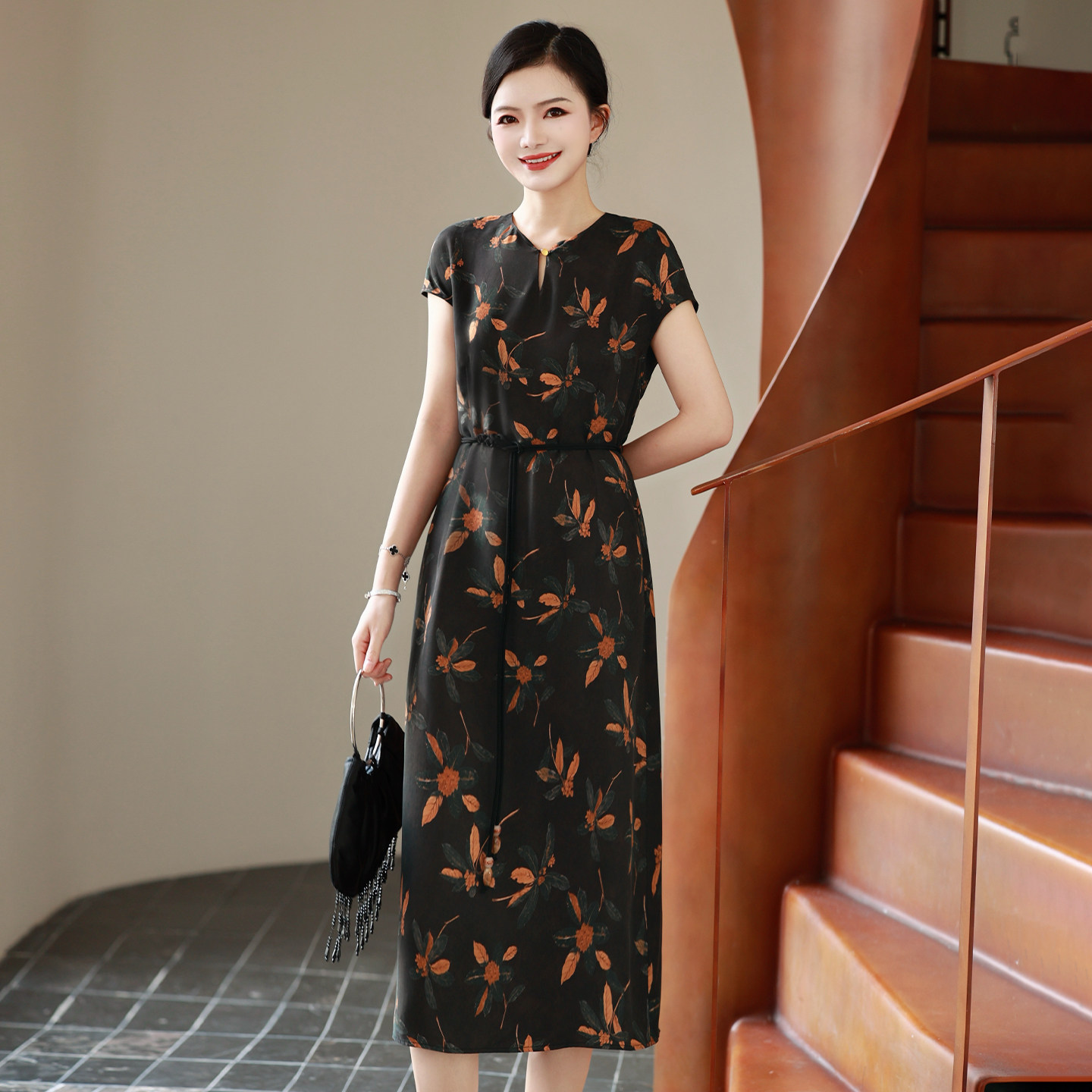 【现货】枫竺阿楠国风印花旗袍连衣裙女2026夏新款高级气质连衣裙