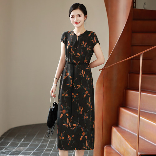 【现货】枫竺阿楠国风印花旗袍连衣裙女2026夏新款高级气质连衣裙
