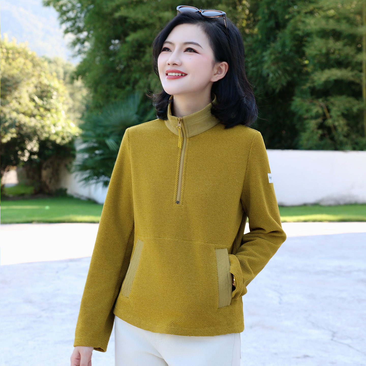 半拉链立领摇粒绒卫衣女2025秋冬