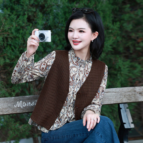 枫竺佩斯利印花衬衫马甲两件套女