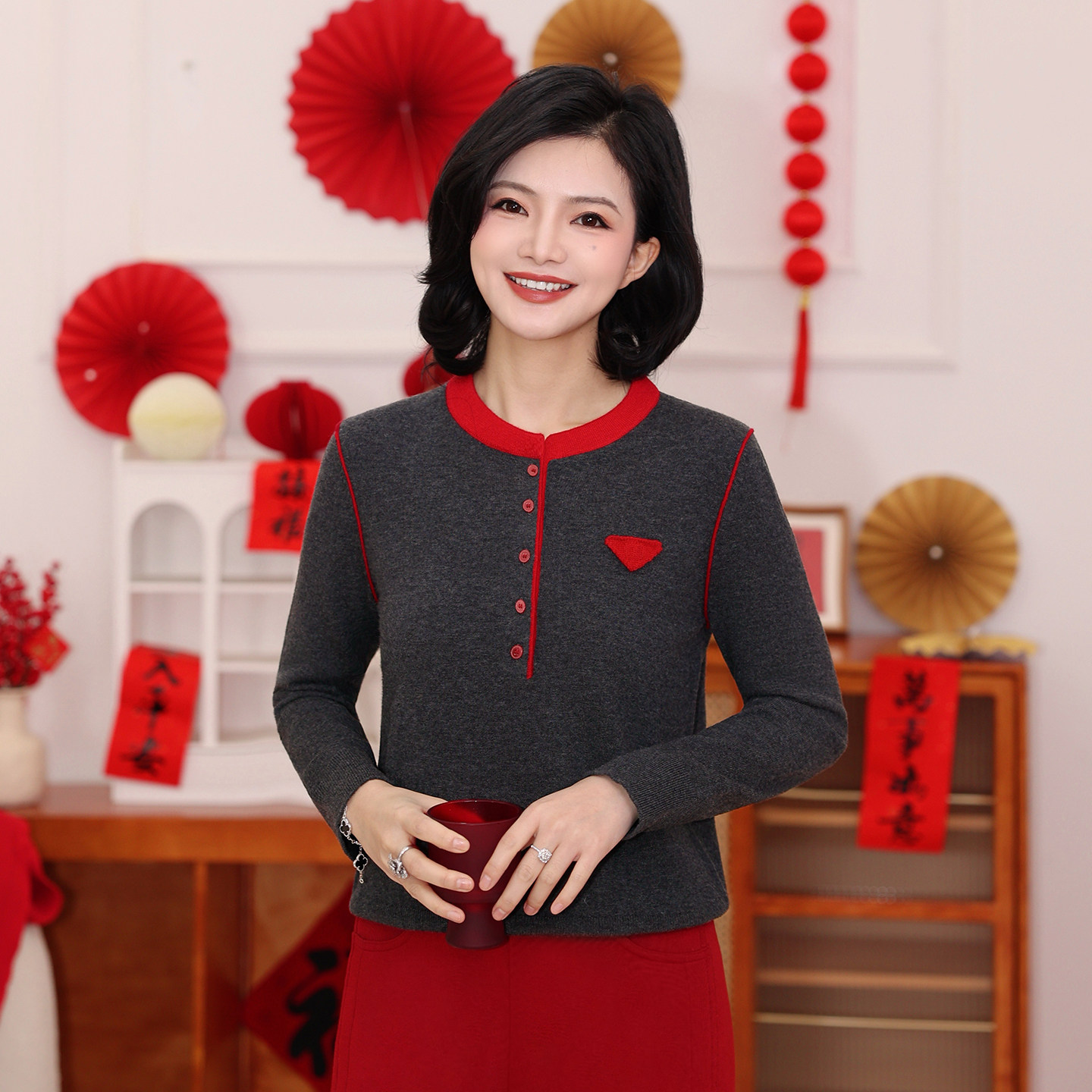 枫竺气质撞色亨利领全羊毛针织衫女2025秋冬季休闲打底套头毛衣,女装/女士精品,毛衣,淘宝优惠券,粉丝福利购,淘宝优惠卷