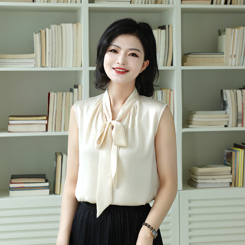 内搭飘带无袖衬衫醋酸上衣女