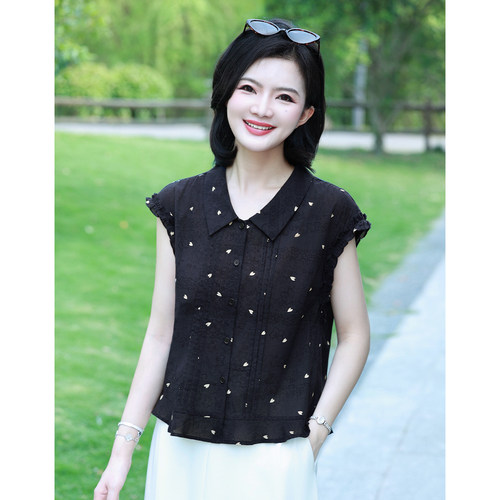 枫竺阿楠anan时尚百搭爱心印花无袖衬衫夏季洋气女上衣