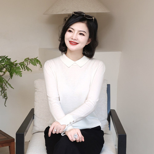 翻领长袖毛衣修身打底针织衫