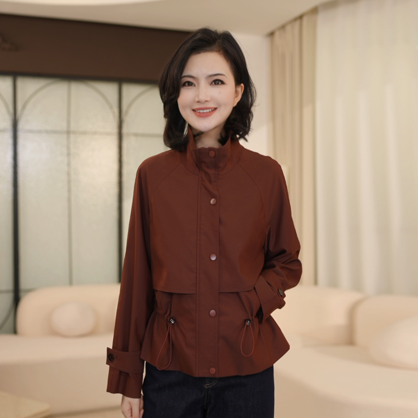 高级感抽绳收腰小个子短款风衣女
