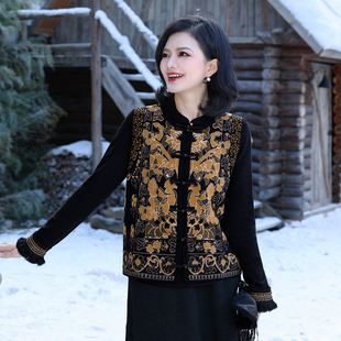 枫竺新中式国风定位花提花盘扣全羊毛针织马甲女新年穿搭坎肩背心