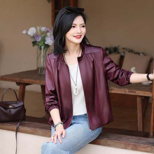 百搭光泽感拉链外套女短款