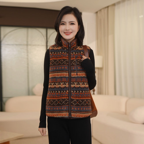 费尔岛立领摇粒绒马甲背心女