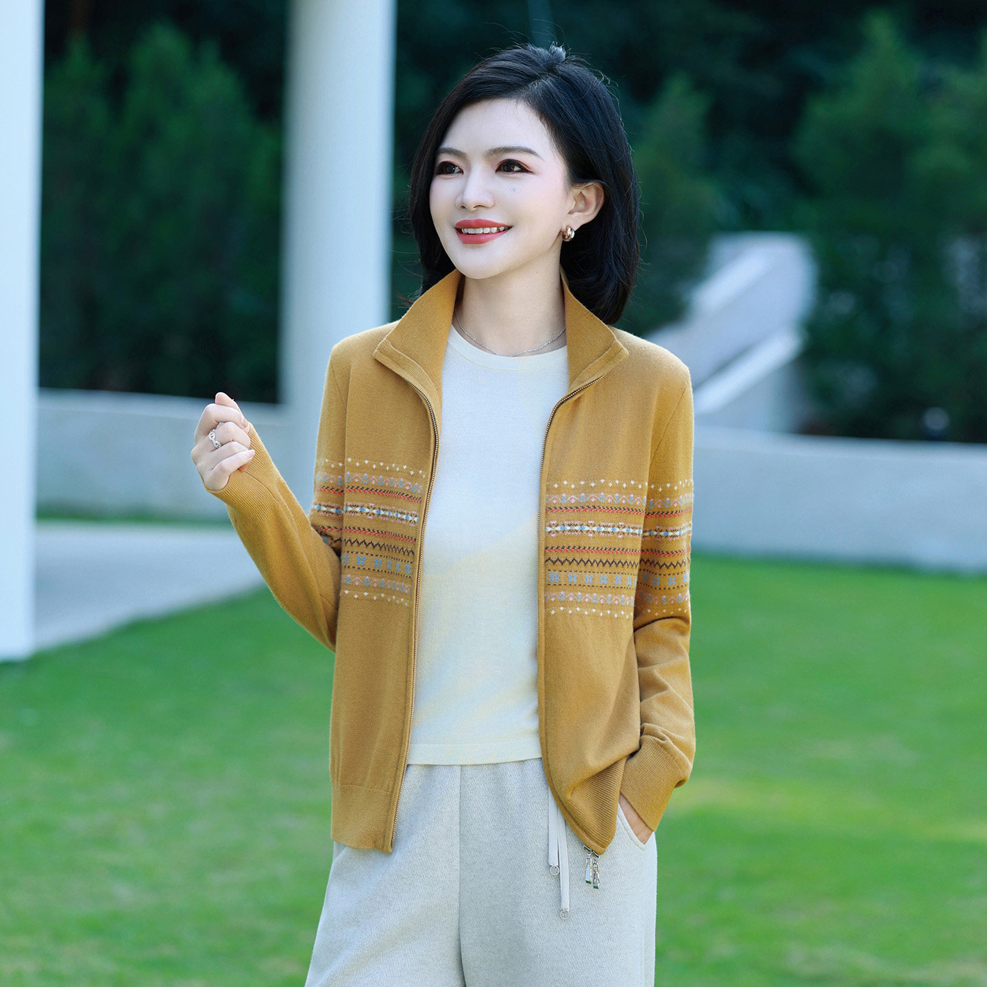 枫竺阿楠立领软糯针织羊毛衣外套
