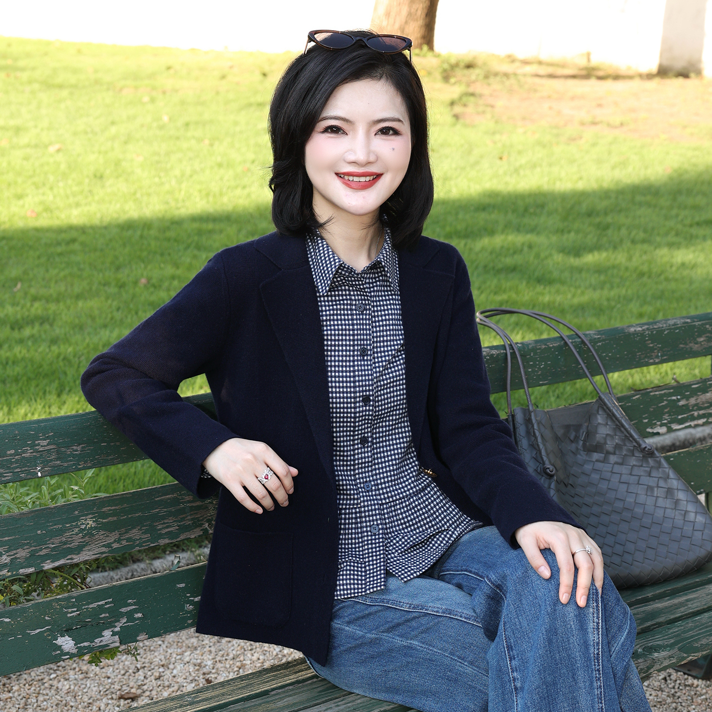 四平针老钱风羊毛针织西装开衫女