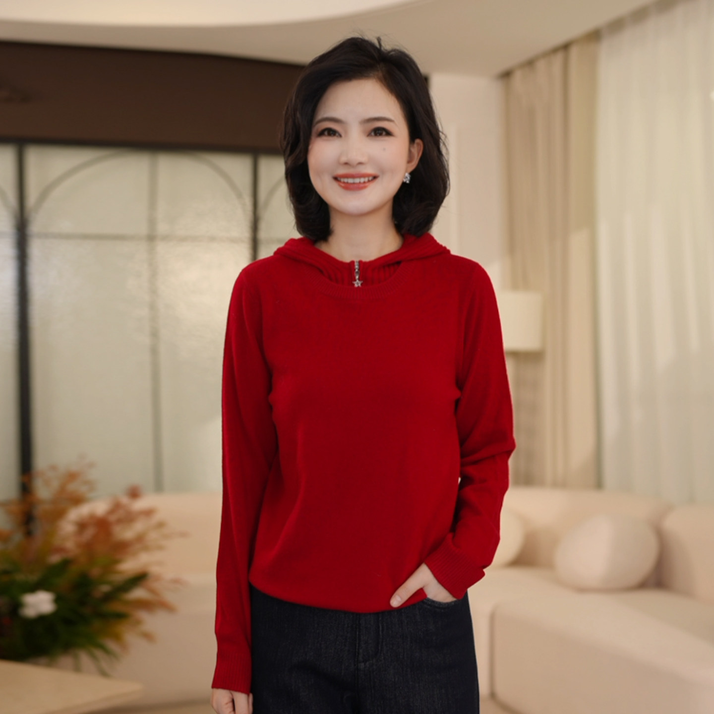 通勤连帽纯色卫衣全羊毛针织衫