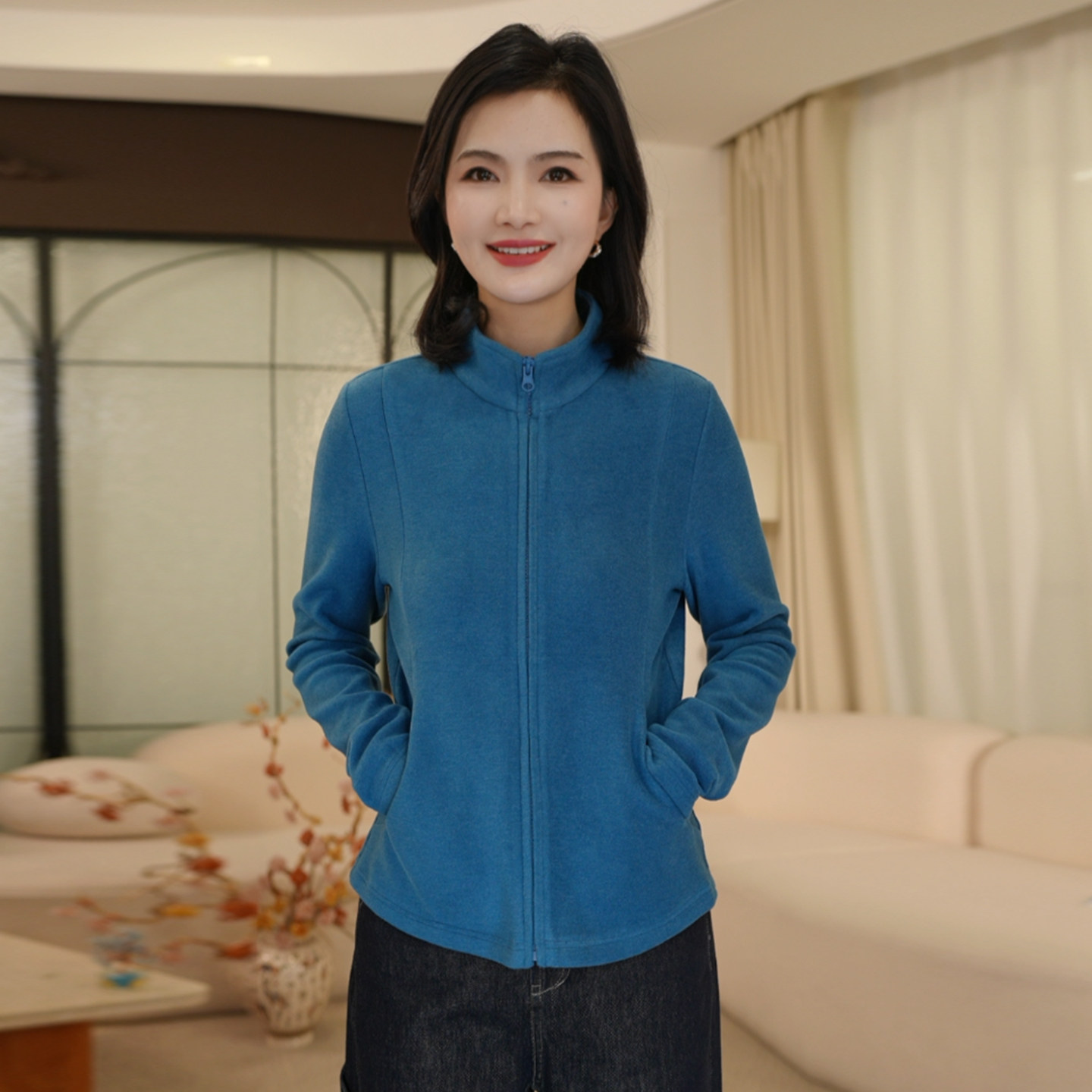 休闲立领收腰显瘦双面绒卫衣外套