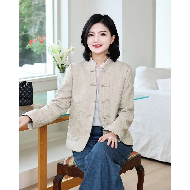 立领夹棉提花盘扣棉服外套
