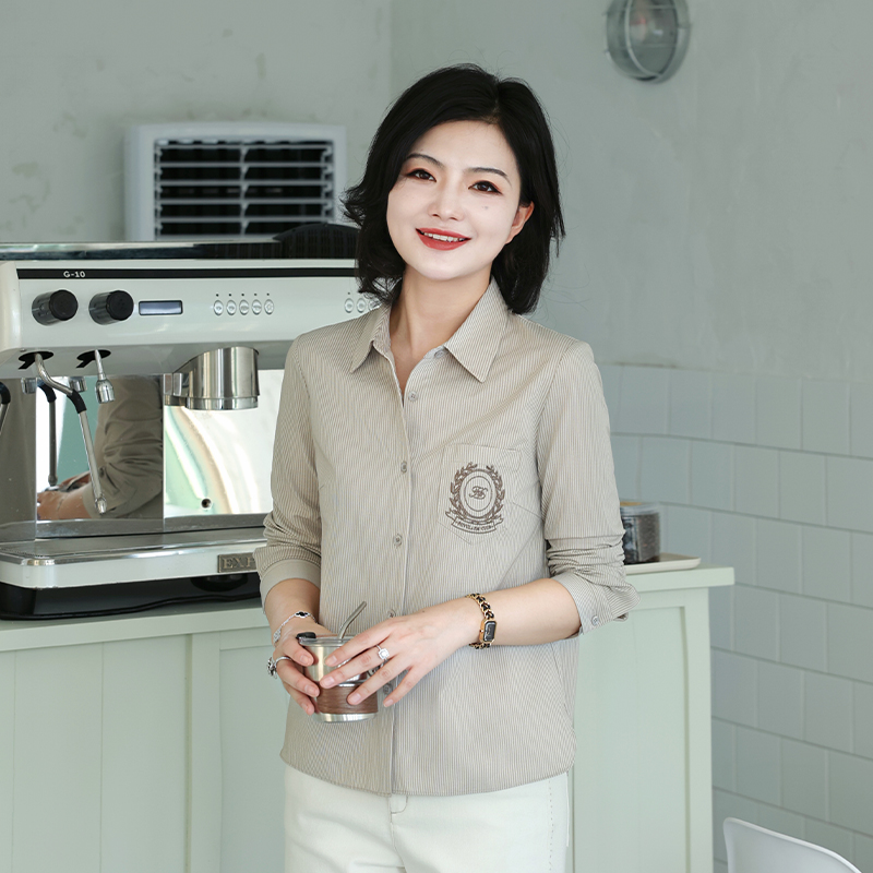复古学院休闲竖条纹翻领衬衫女