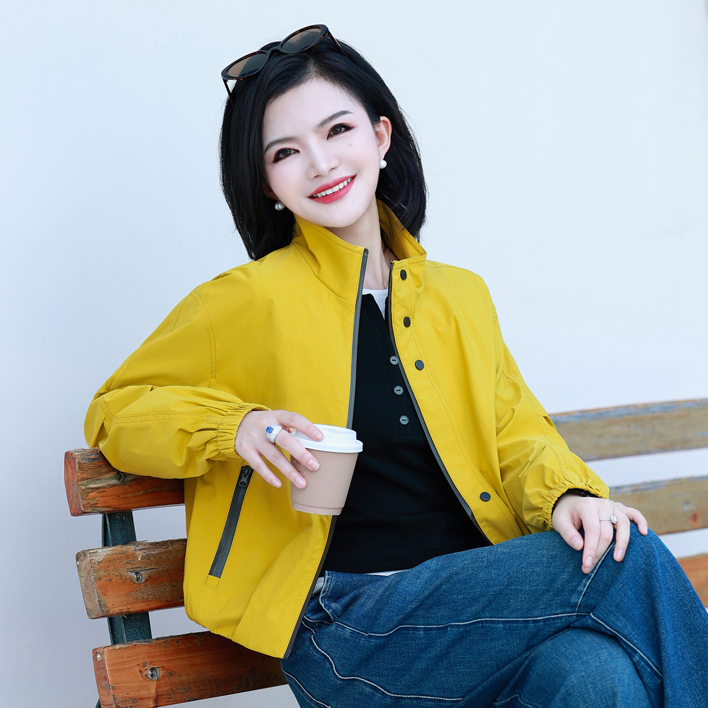 枫竺阿楠黄色运动防风夹克外套女